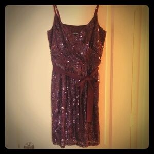 Express Purple Sequin Spaghetti Strap Mini Dress